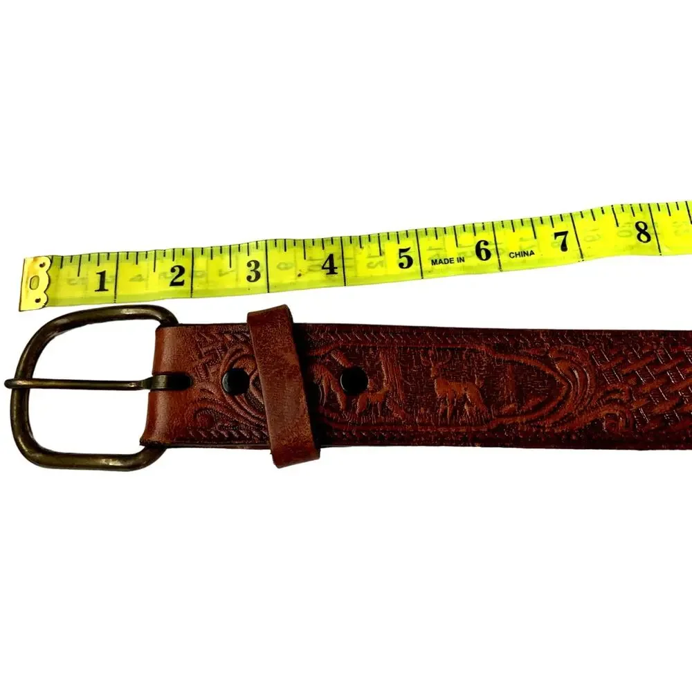 Vintage Tooled Animal Print Belt Top Grain Cowhide  Brown Leather Belt Z11